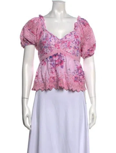 Pre-owned Loveshackfancy Floral Print V-neck Blouse In Pink