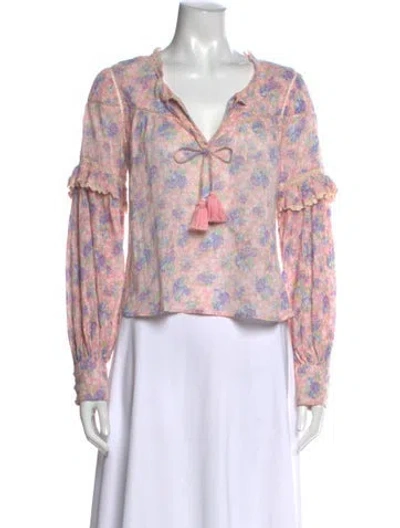 Pre-owned Loveshackfancy Floral Print V-neck Blouse In Pink