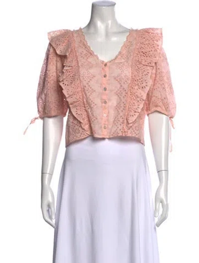 Pre-owned Loveshackfancy Floral Print V-neck Blouse In Pink