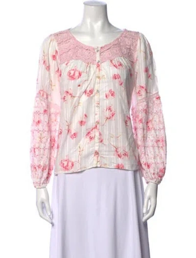 Pre-owned Loveshackfancy Floral Print V-neck Blouse In Pink