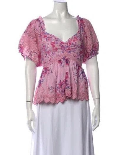 Pre-owned Loveshackfancy Floral Print V-neck Blouse In Pink