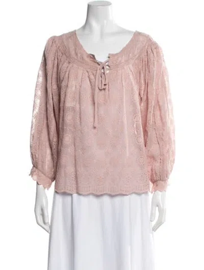 Pre-owned Loveshackfancy Floral Print V-neck Blouse In Pink