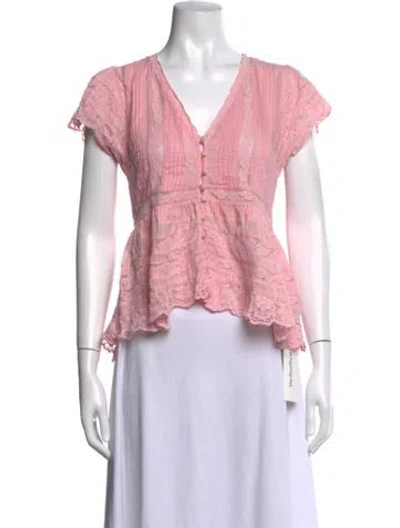 Pre-owned Loveshackfancy Floral Print V-neck Blouse In Pink