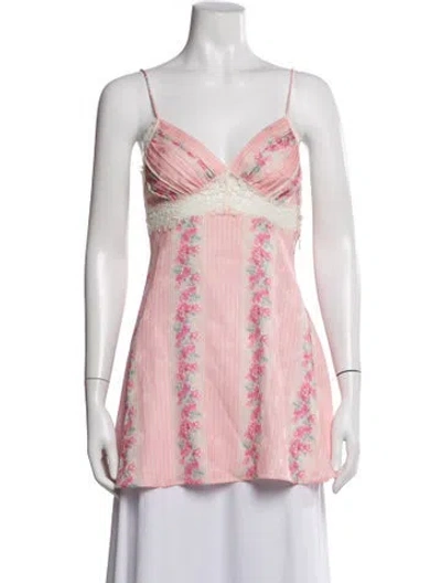 Pre-owned Loveshackfancy Floral Print V-neck Blouse In Pink