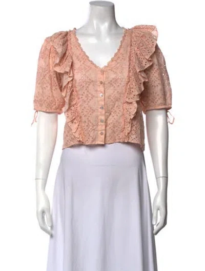 Pre-owned Loveshackfancy Floral Print V-neck Blouse In Pink