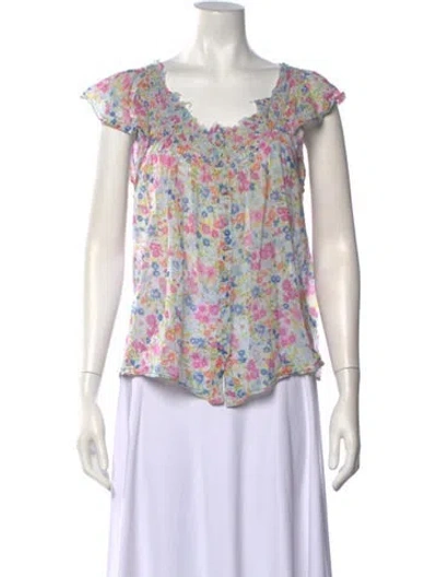 Pre-owned Loveshackfancy Floral Print V-neck Blouse In Pink
