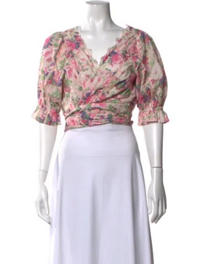 Pre-owned Loveshackfancy Floral Print V-neck Blouse In Pink
