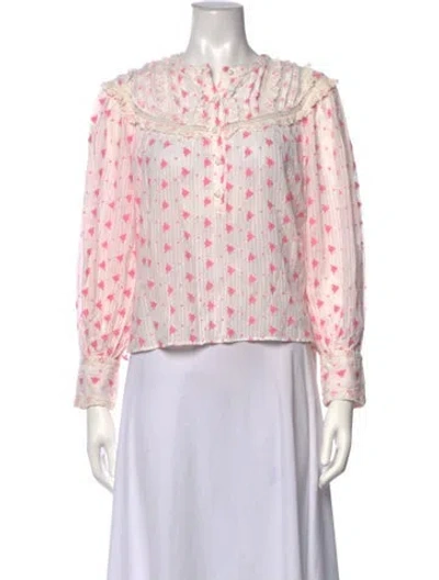 Pre-owned Loveshackfancy Floral Print V-neck Blouse In Pink/white