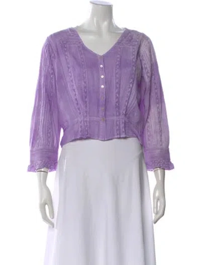 Pre-owned Loveshackfancy Floral Print V-neck Blouse In Purple