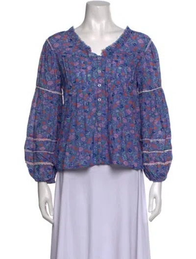 Pre-owned Loveshackfancy Floral Print V-neck Blouse In Purple
