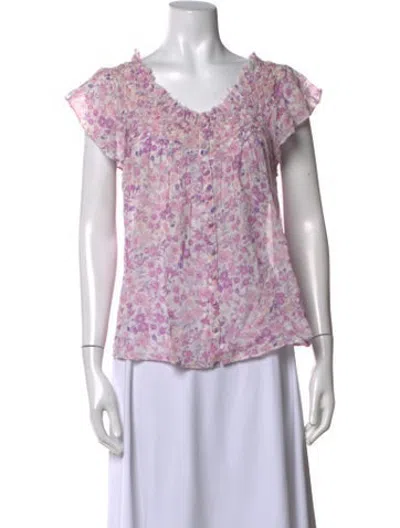 Pre-owned Loveshackfancy Floral Print V-neck Blouse In Purple