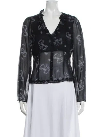 Pre-owned Loveshackfancy Floral Print V-neck Blouse W/ Tags In Blue