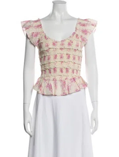 Pre-owned Loveshackfancy Floral Print V-neck Blouse W/ Tags In Pink