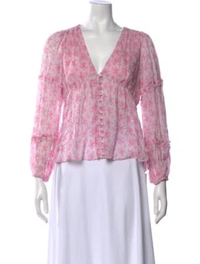 Pre-owned Loveshackfancy Floral Print V-neck Blouse W/ Tags In Pink