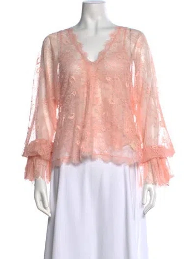 Pre-owned Loveshackfancy Floral Print V-neck Blouse W/ Tags In Pink