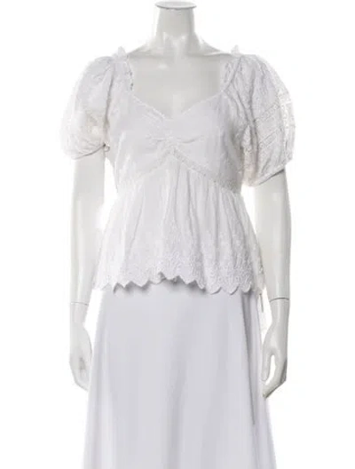 Pre-owned Loveshackfancy Floral Print V-neck Blouse W/ Tags In White