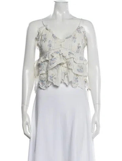 Pre-owned Loveshackfancy Floral Print V-neck Blouse W/ Tags In White