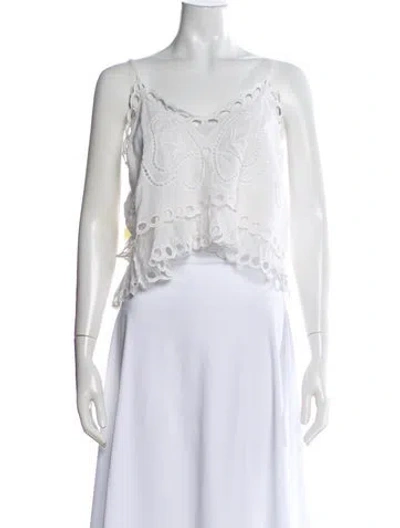 Pre-owned Loveshackfancy Floral Print V-neck Blouse In White