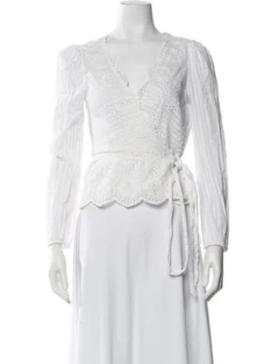 Pre-owned Loveshackfancy Floral Print V-neck Blouse In White