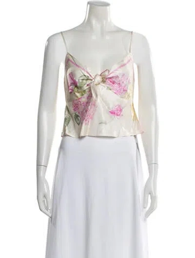 Pre-owned Loveshackfancy Floral Print V-neck Blouse In White