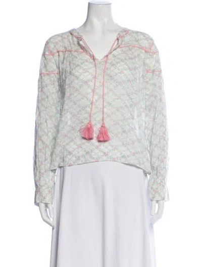Pre-owned Loveshackfancy Floral Print V-neck Blouse In White