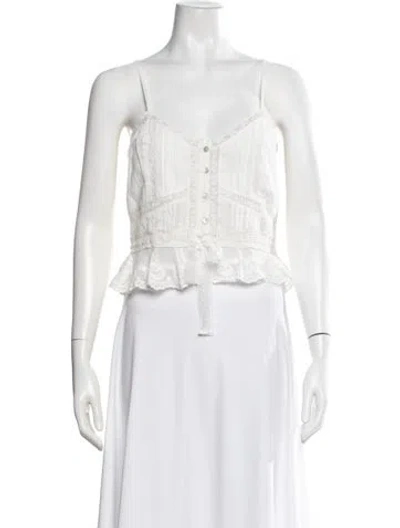 Pre-owned Loveshackfancy Floral Print V-neck Blouse In White