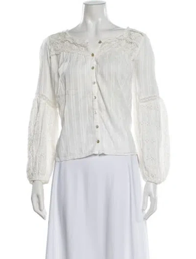 Pre-owned Loveshackfancy Floral Print V-neck Blouse In White