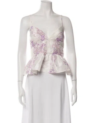 Pre-owned Loveshackfancy Floral Print V-neck Blouse In White