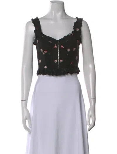 Pre-owned Loveshackfancy Floral Print V-neck Crop Top In Blue