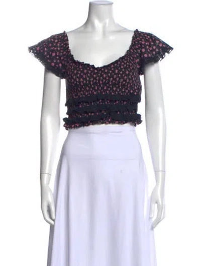 Pre-owned Loveshackfancy Floral Print V-neck Crop Top In Blue