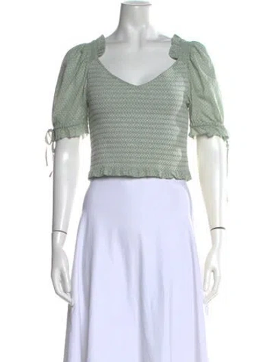 Pre-owned Loveshackfancy Floral Print V-neck Crop Top In Green