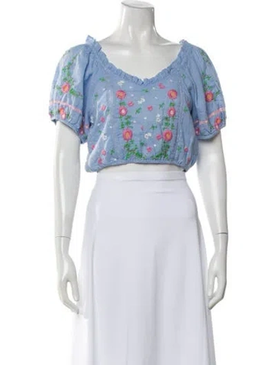 Pre-owned Loveshackfancy Floral Print V-neck Crop Top In Multi