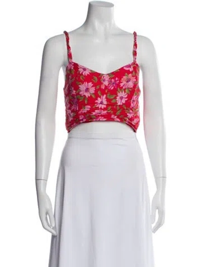 Pre-owned Loveshackfancy Floral Print V-neck Crop Top In Multi