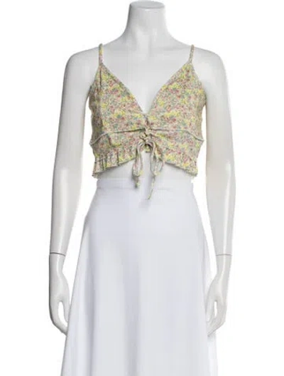 Pre-owned Loveshackfancy Floral Print V-neck Crop Top In Multi