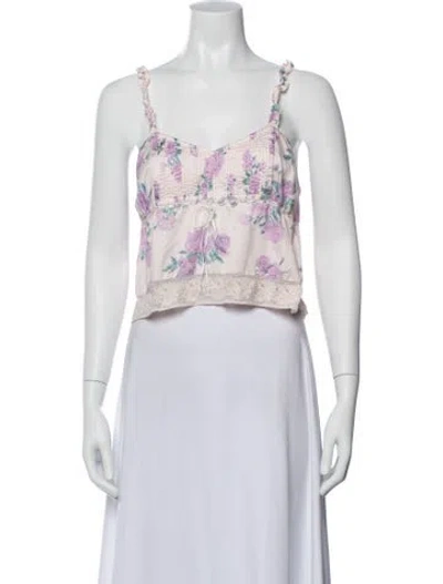 Pre-owned Loveshackfancy Floral Print V-neck Crop Top In Neutrals