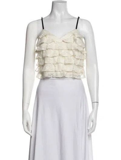 Pre-owned Loveshackfancy Floral Print V-neck Crop Top In Neutrals