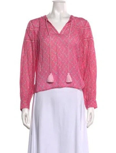 Pre-owned Loveshackfancy Floral Print V-neck Crop Top In Pink