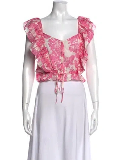 Pre-owned Loveshackfancy Floral Print V-neck Crop Top In Pink