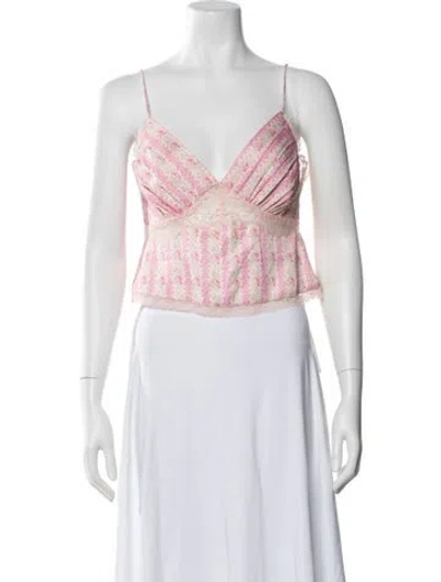 Pre-owned Loveshackfancy Floral Print V-neck Crop Top In Pink