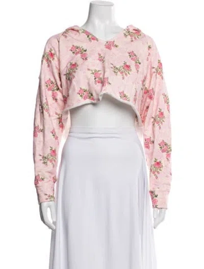 Pre-owned Loveshackfancy Floral Print V-neck Crop Top In Pink