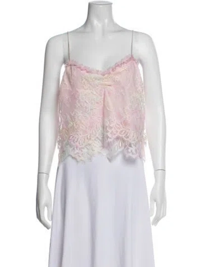 Pre-owned Loveshackfancy Floral Print V-neck Crop Top In Pink