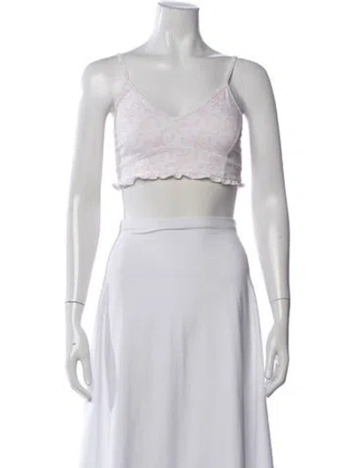 Pre-owned Loveshackfancy Floral Print V-neck Crop Top In Pink