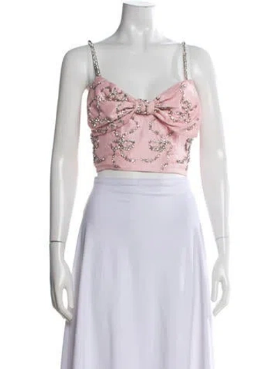 Pre-owned Loveshackfancy Floral Print V-neck Crop Top In Purple