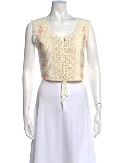 Pre-owned Loveshackfancy Floral Print V-neck Crop Top W/ Tags In Multi