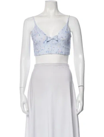 Pre-owned Loveshackfancy Floral Print V-neck Crop Top W/ Tags In Pink