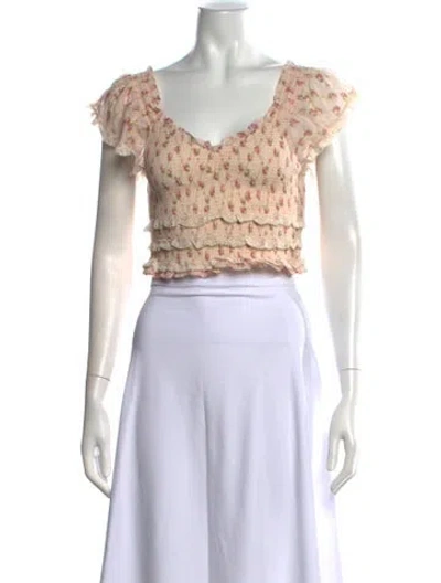 Pre-owned Loveshackfancy Floral Print V-neck Crop Top W/ Tags In Purple