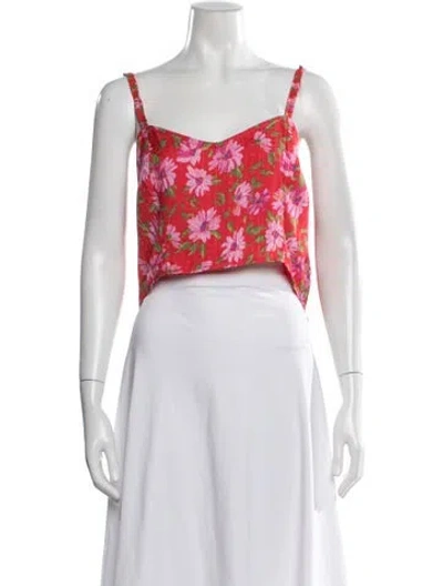 Pre-owned Loveshackfancy Floral Print V-neck Crop Top W/ Tags In Red