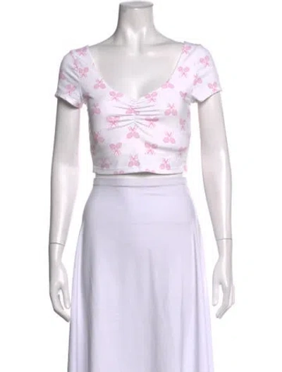 Pre-owned Loveshackfancy Floral Print V-neck Crop Top W/ Tags In White