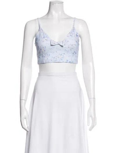 Pre-owned Loveshackfancy Floral Print V-neck Crop Top W/ Tags In White