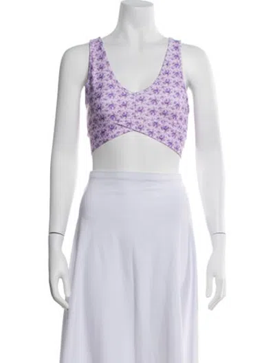 Pre-owned Loveshackfancy Floral Print V-neck Crop Top W/ Tags In White